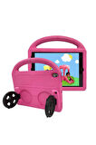 Apple iPad 10.2 (8.Nesil) Uyumlu Zore Wheel Car Tekerlek Standlı Tablet Eva Silikon Kılıf Pembe