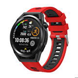 Samsung Gear S3 Uyumlu KRD-55 Uyumlu Kordon Silikon Çift Renkli Sportif KRD-55 Kayış Kırmızı-Siyah