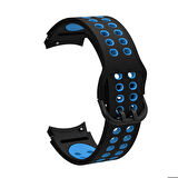 Samsung Galaxy Watch 4 40mm 20mm Uyumlu Kordon Silikon Esnek Yumuşak Delikli Spor KRD-02 Kayış Siyah-Mavi