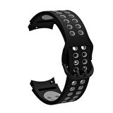 Samsung Galaxy Watch 4 44mm Uyumlu Kordon Silikon Esnek Yumuşak Delikli Spor KRD-02 Kayış Siyah-Gri