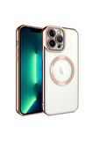 Apple iPhone 13 Pro Uyumlu Kılıf Magsafe Wireless Şarj Özellikli Zore Setro Silikon Rose Gold