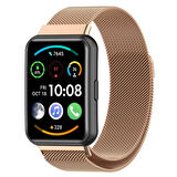 Huawei Watch Fit 2 Uyumlu Kordon Hasır Metal Mıknatıslı Örgü Zore KRD-01 Kayış Rose Gold