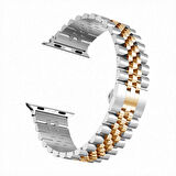 Apple Watch Ultra 49mm Uyumlu Kordon Paslanmaz Çelik Rolex Metal KRD-36 Kayış Gümüş-Rosegold