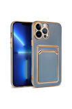 Apple iPhone 13 Pro Uyumlu Kılıf Zore Bark Kartlıklı Kapak Mavi