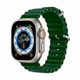 Apple Watch Ultra 49mm Uyumlu Kordon Ocean Silikon Yumuşak Esnek Metal Tokalı Zore KRD-75 Kayış Koyu Yeşil