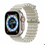 Apple Watch Ultra 49mm Uyumlu Kordon Ocean Silikon Yumuşak Esnek Metal Tokalı Zore KRD-75 Kayış Krem