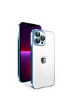 Apple iPhone 13 Pro Uyumlu Kılıf Kamera Korumalı Renkli Çerçeveli Zore Garaj Kapak Mavi Açık