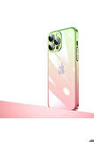 Apple iPhone 14 Pro Max Uyumlu Kılıf Parlak Renk Geçişli Kamera Korumalı Zore Senkron Kapak Pembe-Yeşil