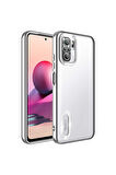Xiaomi Redmi Note 10S Uyumlu Kılıf Kamera Korumalı Logo Gösteren Zore Omega Kapak Gümüş