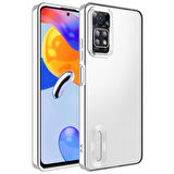 Xiaomi Redmi Note 11 Pro 5G Uyumlu Kılıf Kamera Korumalı Logo Gösteren Zore Omega Kapak Gümüş