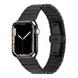 Apple Watch 7 45mm Uyumlu Kordon Metal Paslanmaz Klipsli KRD-79 Kayış Siyah