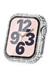 Apple Watch 7 41mm Uyumlu Zore Watch Gard 24 Kenarları Taşlı Sert PC Kasa Ve Ekran Koruyucu Gümüş
