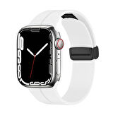 Apple Watch 38mm Uyumlu Kordon Silikon Metal Mıknatıslı Toka Zore KRD-84 Kayış Beyaz