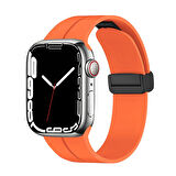 Apple Watch 44mm Uyumlu Kordon Silikon Metal Mıknatıslı Toka Zore KRD-84 Kayış Turuncu
