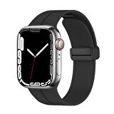 Apple Watch 44mm Uyumlu Kordon Silikon Metal Mıknatıslı Toka Zore KRD-84 Kayış Siyah