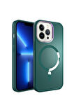 Apple iPhone 13 Pro Max Uyumlu Kılıf Magsafe Wireless Şarj Özellikli Zore Stil Kapak Koyu Yeşil