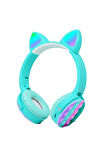 Zore CXT-950 RGB Led Işıklı Kedi Kulağı Band Tasarımı Ayarlanabilir Katlanabilir Kulak Üstü Bluetooth Kulaklık Mavi