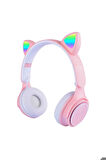 Zore M6 Pro Cat RGB Led Işıklı Kedi Kulağı Band Tasarımlı Ayarlanabilir ve Katlanabilir Kulak Üstü Bluetooth Kulaklık Pembe