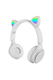 Zore M6 Pro Cat RGB Led Işıklı Kedi Kulağı Band Tasarımlı Ayarlanabilir ve Katlanabilir Kulak Üstü Bluetooth Kulaklık Beyaz