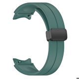 Samsung Galaxy Watch 4 Classic 42mm Uyumlu Kordon Silikon Metal Mıknatıslı Toka Zore KRD-84 Kayış Koyu Yeşil