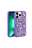 Apple iPhone 13 Pro Uyumlu Kılıf Parlak Taşlı Tasarım Zore Linea Kapak Mor