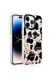 Apple iPhone 14 Pro Max Uyumlu Kılıf Mermer Desenli Zore Marbello Kapak Siyah-Beyaz