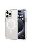 Apple iPhone 15 Pro Max Uyumlu Kılıf Mat Arka Yüzey Wireless Şarj Özellikli Zore Flet Magsafe Kapak Beyaz
