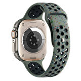 Apple Watch Ultra 49mm Uyumlu Kordon Silikon Esnek Yumuşak Delikli Spor KRD-02 Kayış Haki