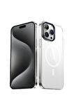 Apple iPhone 15 Pro Max Uyumlu Kılıf Zore Wireless Şarj Özellikli Şeffaf G-Glass Kapak Gümüş