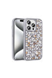 Apple iPhone 15 Pro Uyumlu Kılıf Parlak Taşlı Tasarım Zore Linea Diamond Kapak Gümüş