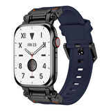 Apple Watch 42mm Uyumlu Zore KRD-101 Titanyum Metal Başlıklı Silikon Kordon Siyah-Mavi