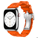 Apple Watch 42mm Uyumlu Kordon Silikon Sportif Görünümlü Yumaşak Esnek KRD-94 Kayış Turuncu