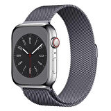 Apple Watch 7 45mm Uyumlu Kordon Hasır Metal Mıknatıslı Zore Band-01 Kayış Gri