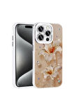 Apple iPhone 15 Pro Max Uyumlu Kılıf Çiçek Desenli Parlak Taşlı Sert Silikon Zore Garden Kapak Pembe Açık