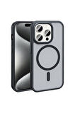 Apple iPhone 15 Pro Max Uyumlu Kılıf Magsafe Şarj Özellikli Mat Arka Yüzey Zore Sio Kapak Siyah