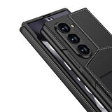 Samsung Galaxy Z Fold 6 Uyumlu Kılıf Karbon Fiber Deri Kartlıklı Zore Kıpta Dik Açılan Kartlıklı Kapak