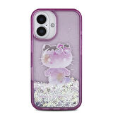 Apple iPhone 16 Uyumlu Kılıf Hello Kitty Orjinal Lisanslı Sıvılı Simli 50. Yıldönümü Partisi Kapak