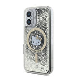 Apple iPhone 16 Uyumlu Kılıf Hello Kitty Orjinal Lisanslı Magsafe Şarj Özellikli IML Baskı Kitty Head Logolu Sıvılı Simli Altın Ateşi Kapak