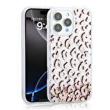 Apple iPhone 15 Pro Max Uyumlu Kılıf Sıvılı Simli Baskılı Şeffaf Arka Yüzey Zore Mossa Silikon Kapak