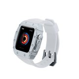 Apple Watch 44mm Uyumlu Kordon Metal Kasa Korumalı Silikon Luxury KRD-65 Kayış