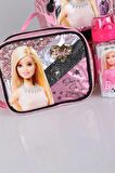 DEKOMUS LİSANSLI BARBIE GİZEMLİ PARILTILAR KOLEKSİYONU "COLLEGE" OKUL,BESLENME VE KALEM ÇANTASI,MATARA İLE BESLENME KABI OKUL SETİ