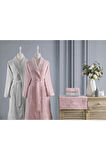 Özdilek Blesso Aile Bornoz Seti 5 Parça Pembe-Gri