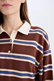 DeFacto Coool Loose Fit Polo Yaka Çizgili Uzun Kollu Tişört E4915AX25SPBN319