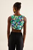 DESENLİ CROP BLUZ 