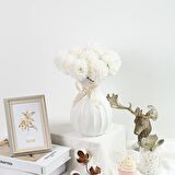 Yapay Çiçek Krizantem Kartopu Beyaz 5 Kafalı Demet Cipsolu
