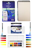 Alex Schoeller Suluboya Defteri 14,85x8 cm 300 Gr 10 Sf Daler Rowney Aquafine Sulu Boya Seti 12'li