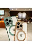 Iphone 14 Pro Max Tam Uyumlu Köşeleri Renkli Şeffaf Kamera Korumalı Magsafe Luxury Kılıf
