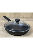 Morelli 26 cm Granit Tava Cam Kapaklı Siyah&Gold