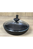 Morelli 26 cm Granit Tava Cam Kapaklı Siyah&Gold