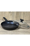 Morelli 26 cm Granit Tava Cam Kapaklı Siyah&Gold